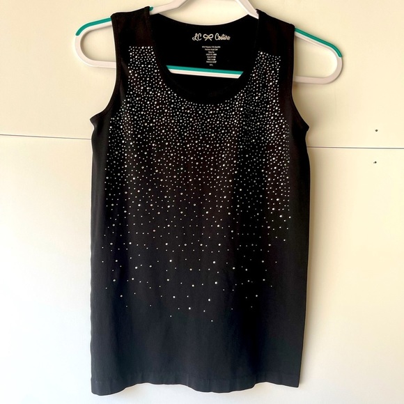 LC & Couture Women's Black Rhinestone Glitter Blouse Stretch Tank Top, Sz M/L - Picture 3 of 10